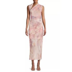 MISHA Tillie Mesh Midi Dress Waterlily Print Size XXS EU32 | Ruched Asym Bodycon